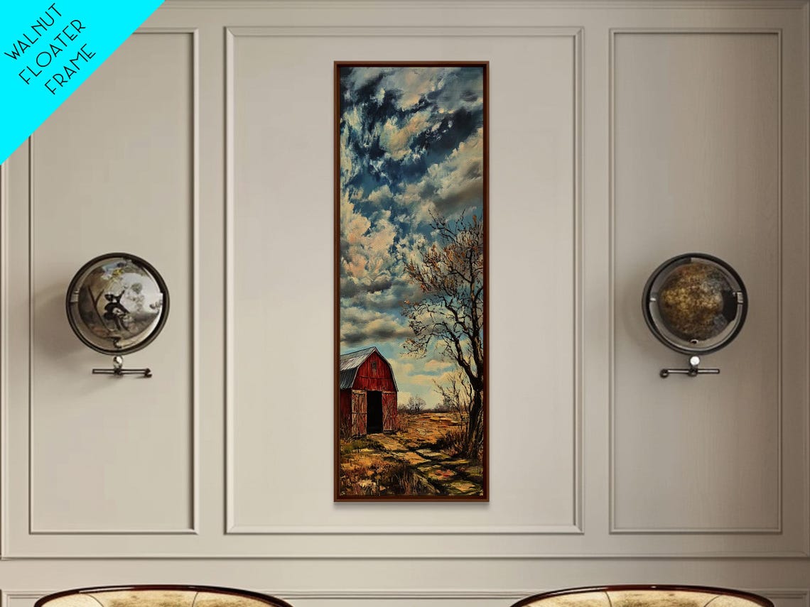 Red Barn Under Dramatic Cloudy Sky Rustic Farm Landscape Poster - Image 2