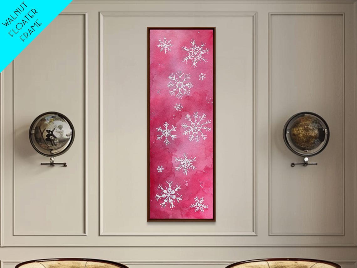 White Snowflakes Pink Watercolor Christmas Holiday Art Poster - Image 6