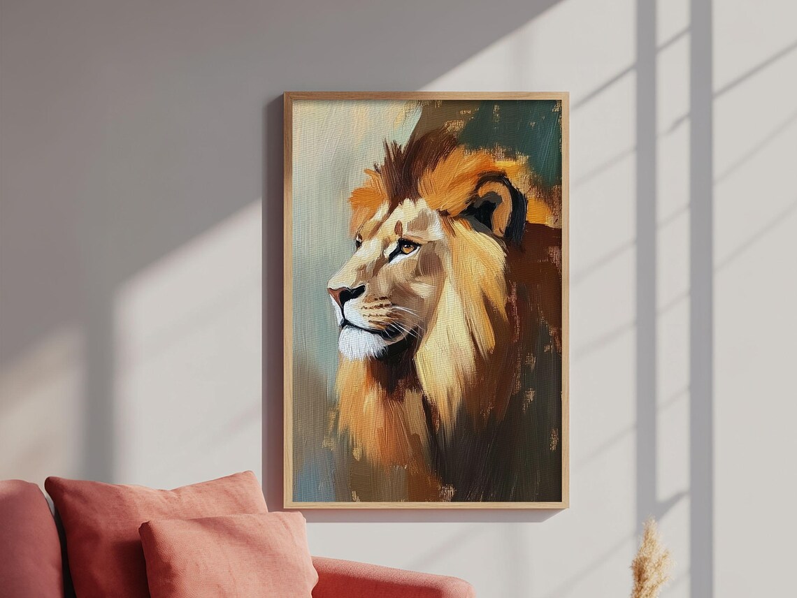 Golden Lion Profile Oil Painting Majestic Wild Animal Portrait Poster - Image 6