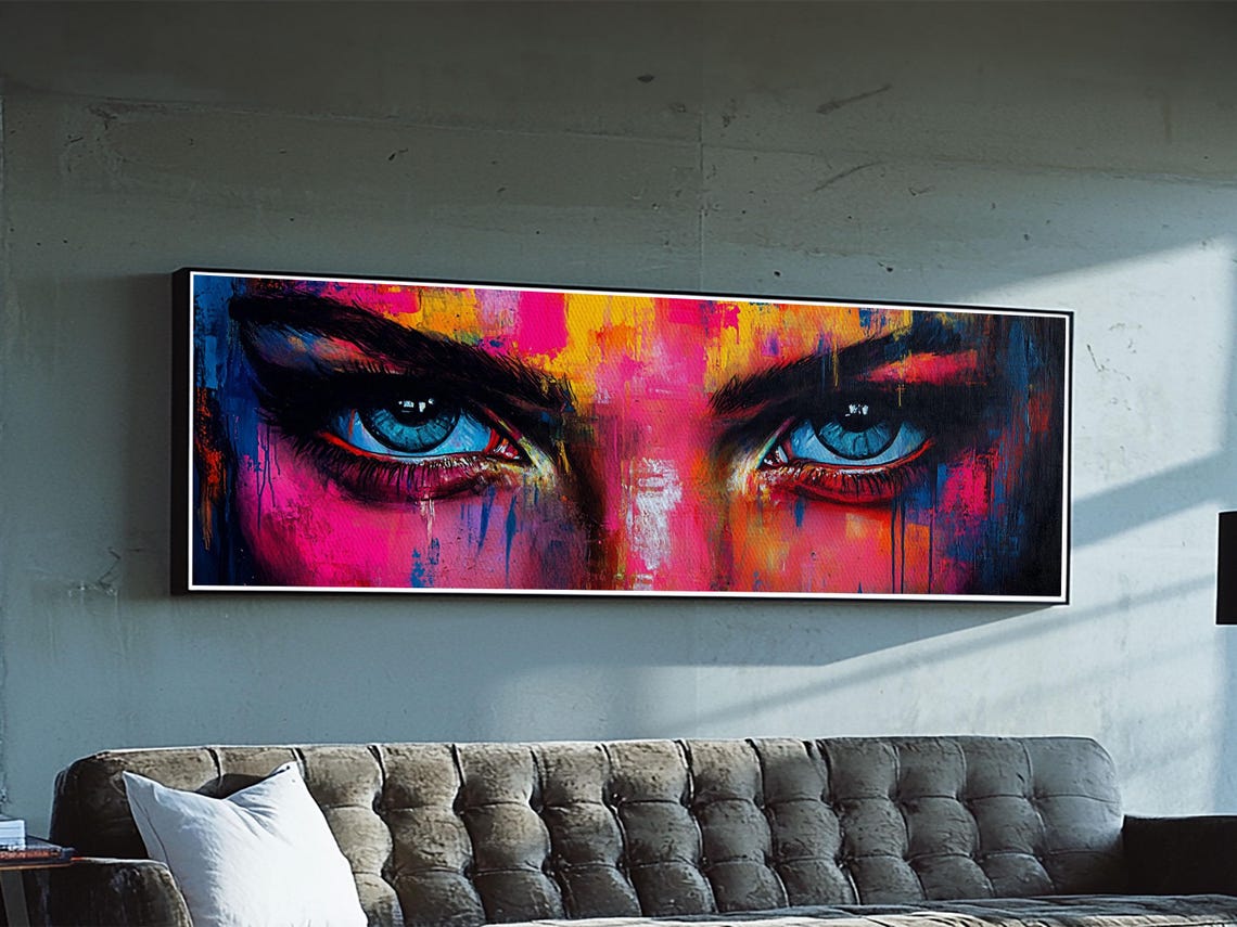 Vivid Eyes Pop Art Panoramic Colorful Blue Gaze Modern Wall Art Poster - Image 2
