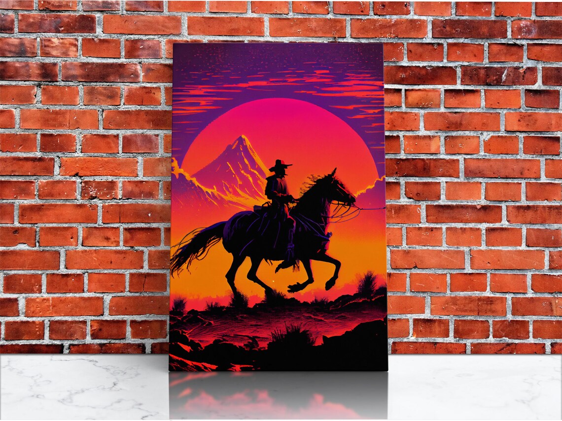 Outrun Style Wild West Sunset, Retro Western Art Print - Image 3