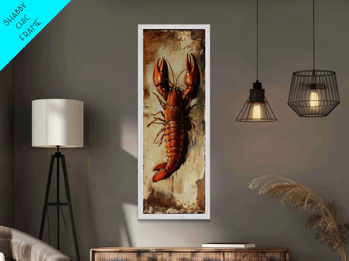 Rustic Crayfish Lobster Oil Painting Cajun Kitchen Wall Art Poster - Image 2