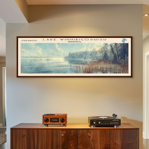Lake Winnibigoshish Framed Print Lake House Decor Panoramic Wall Art Travel Poster Landscape Painting Bedroom Decor