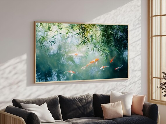 Koi Fish Swimming In A River Framed Print Minimalist Art Wabi Sabi Style Home Decor