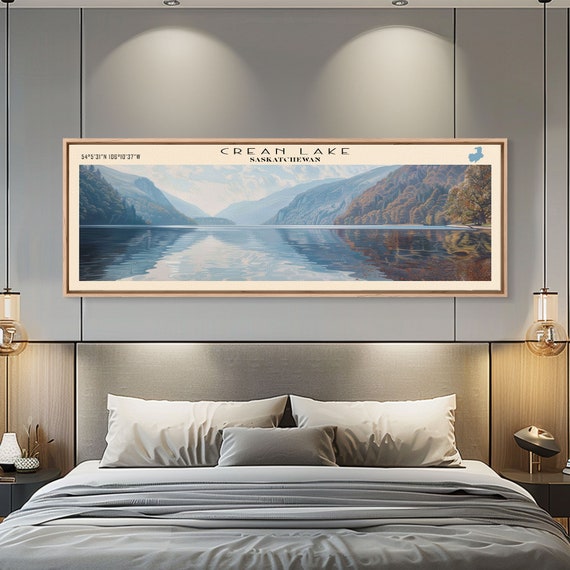 Crean Lake Framed Print Lake House Decor Panoramic Wall Art Travel Poster Rustic Lake Painting Nature Art