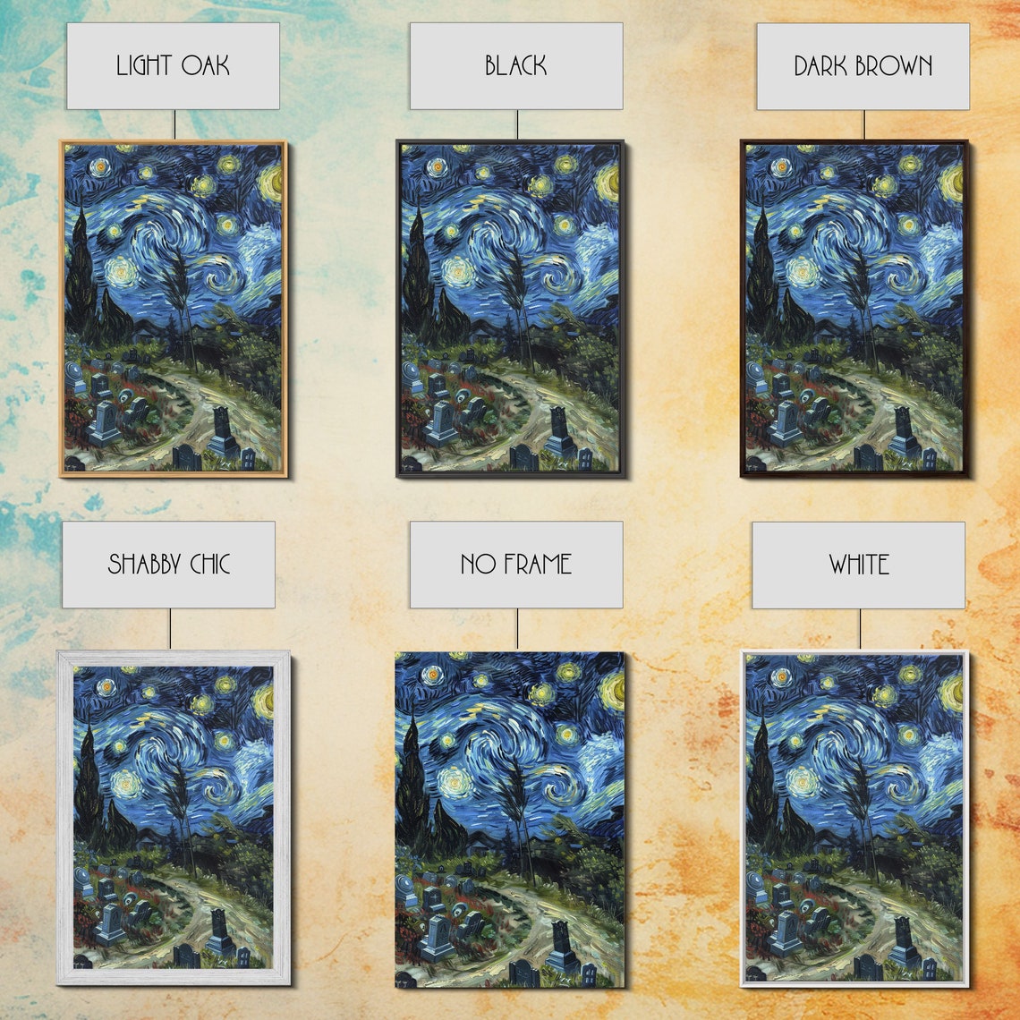 Starry Night Haunted Cemetery Graveyard Spooky Halloween Art Poster - Image 2