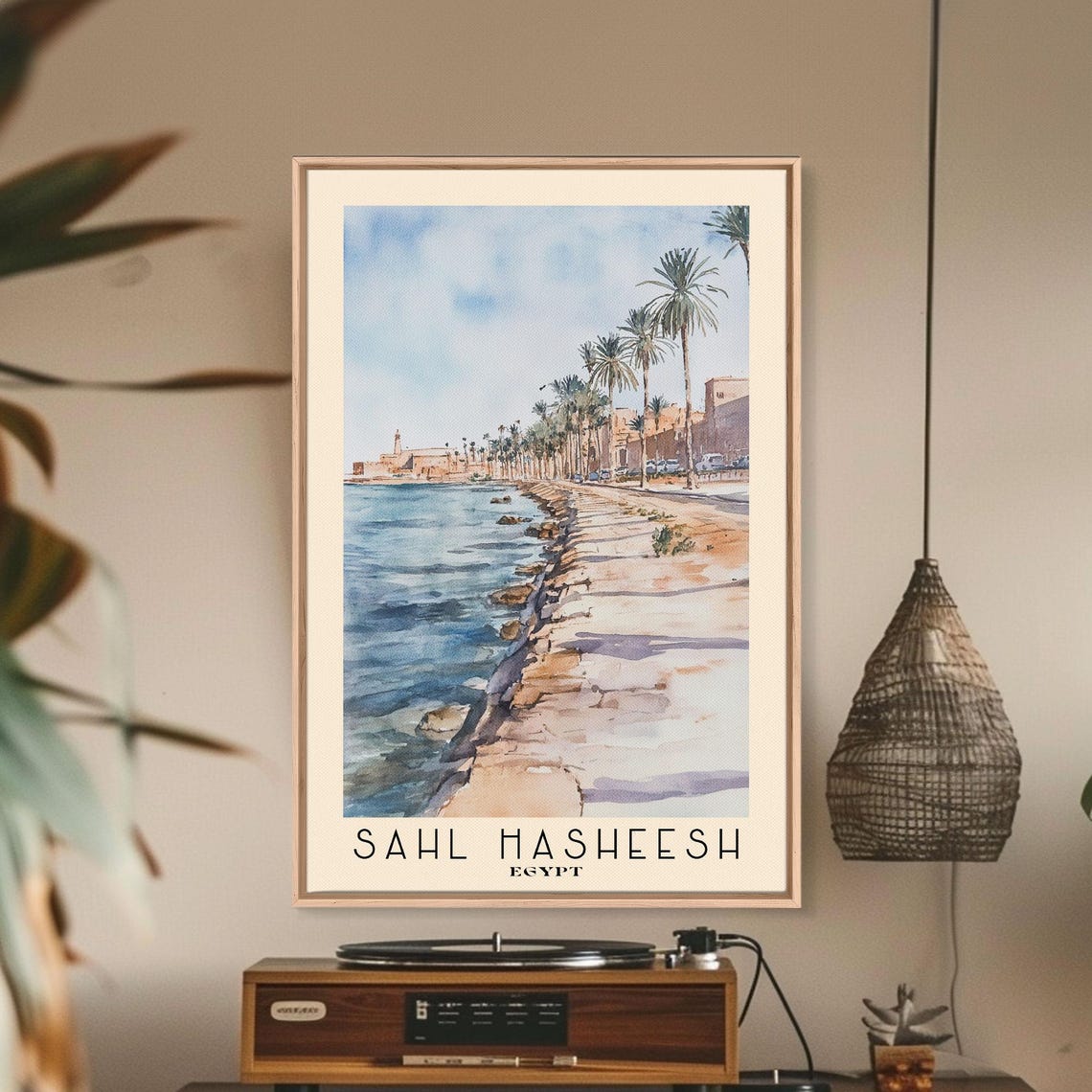 Sahl Hasheesh Egypt Palm Lined Seaside Promenade Watercolor Poster - Image 3