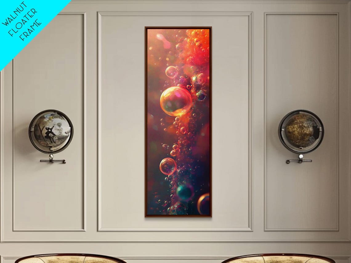 Glowing Rising Bubbles Amber Teal Abstract Champagne Wall Art Poster - Image 5