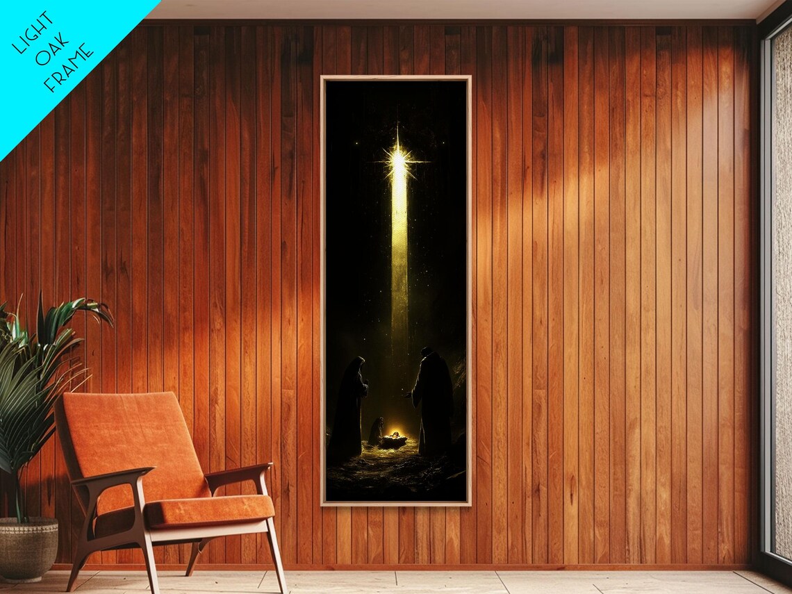 Nativity Scene Golden Starbeam Christmas Christian Painting Poster - Image 5