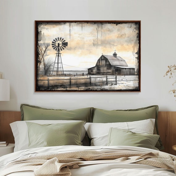Old Barn, Farmhouse Black and White Vintage Art Print