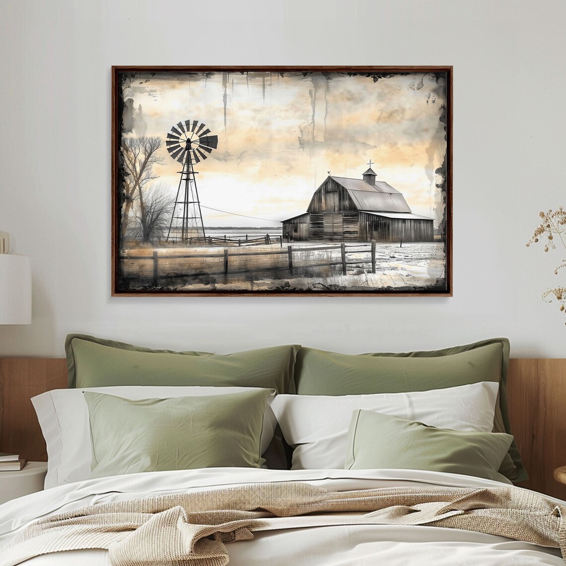 Old Barn, Farmhouse Black and White Vintage Art Print
