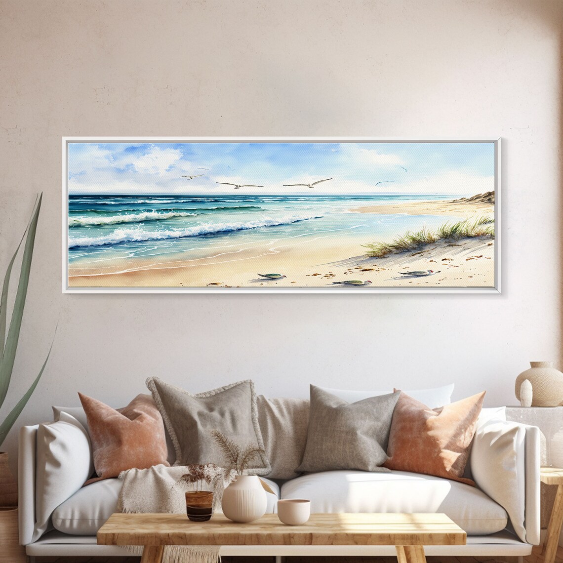 Watercolor Beach Landscape Panoramic Art Print - Image 4