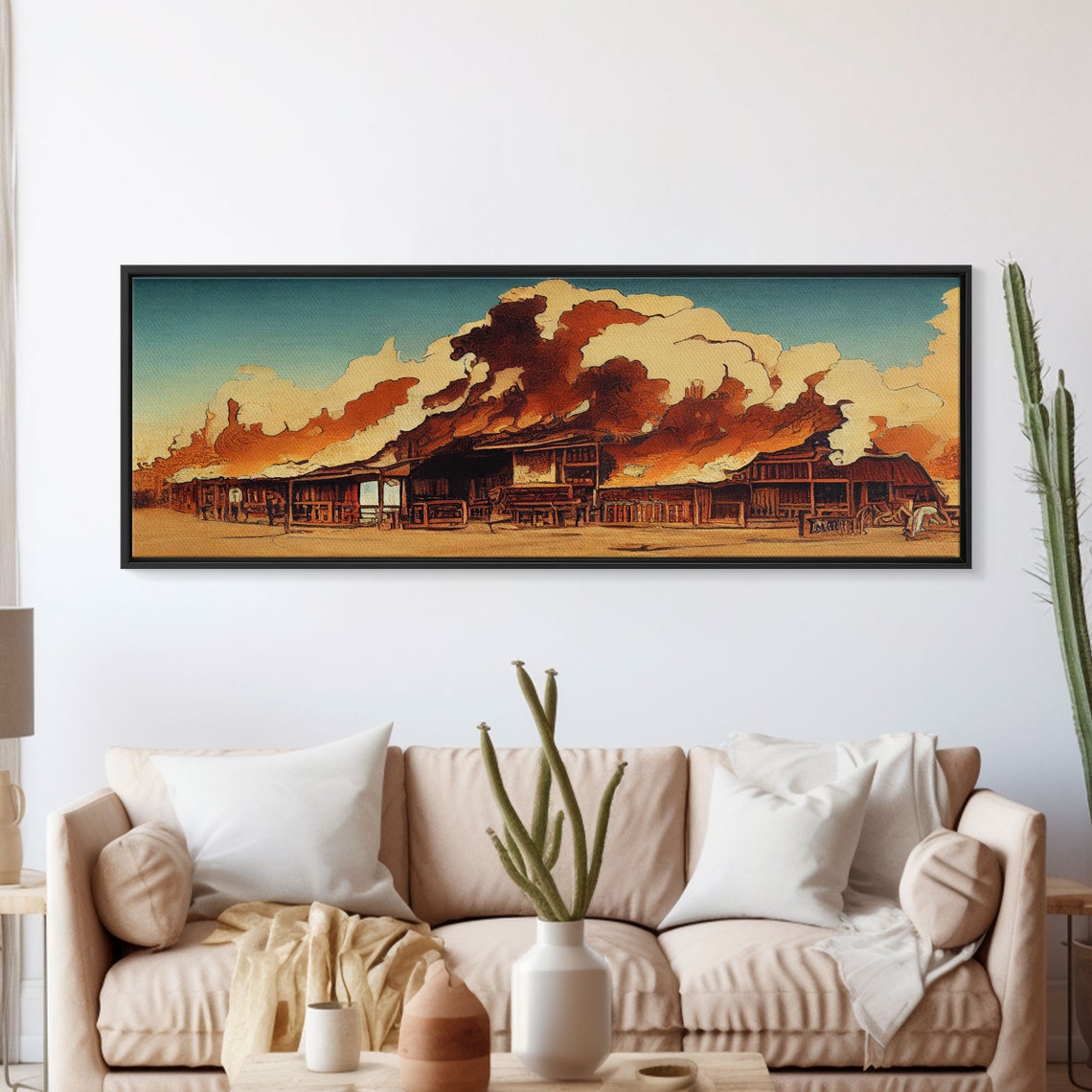 Wild West Art, Old West Saloon On Fire - Image 5