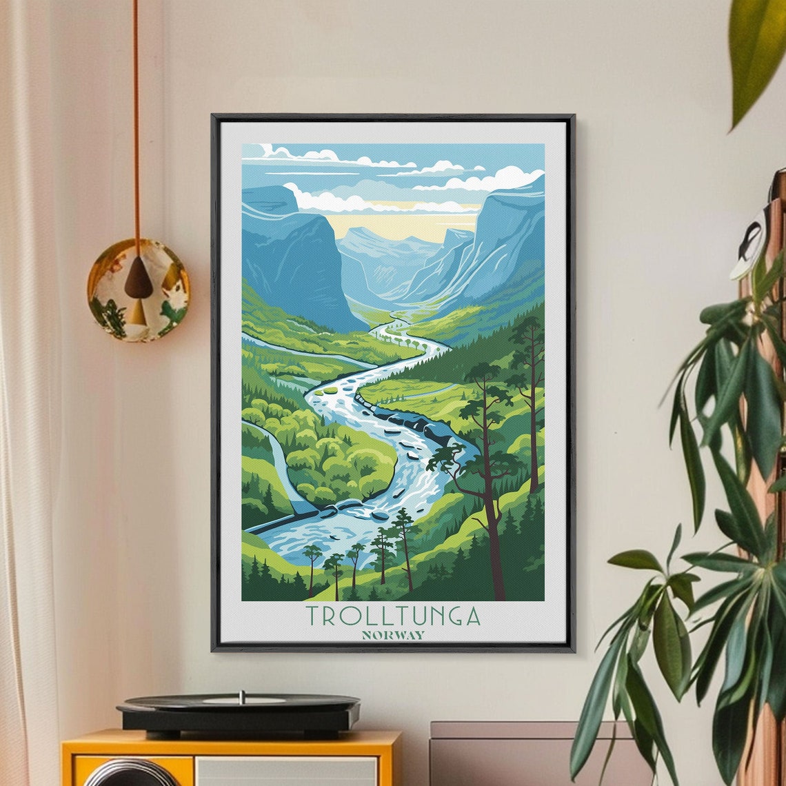 Trolltunga Norway Blue Mountain Valley Winding River Retro View Poster - Image 6
