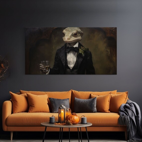Gecko Businessman In Tuxedo Holding Drink Gothic Portrait Print