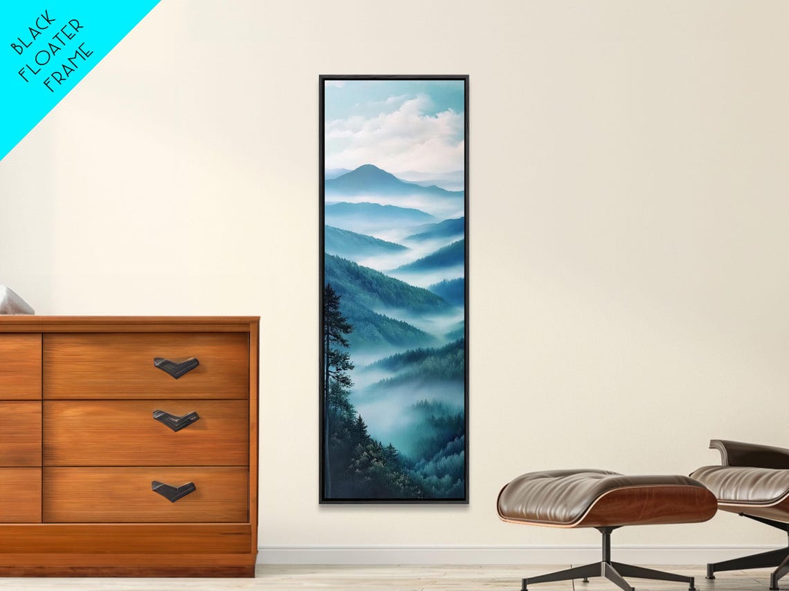 Blue Mountain Ridges In Soft Mist Panoramic Vertical Nature Poster - Image 5