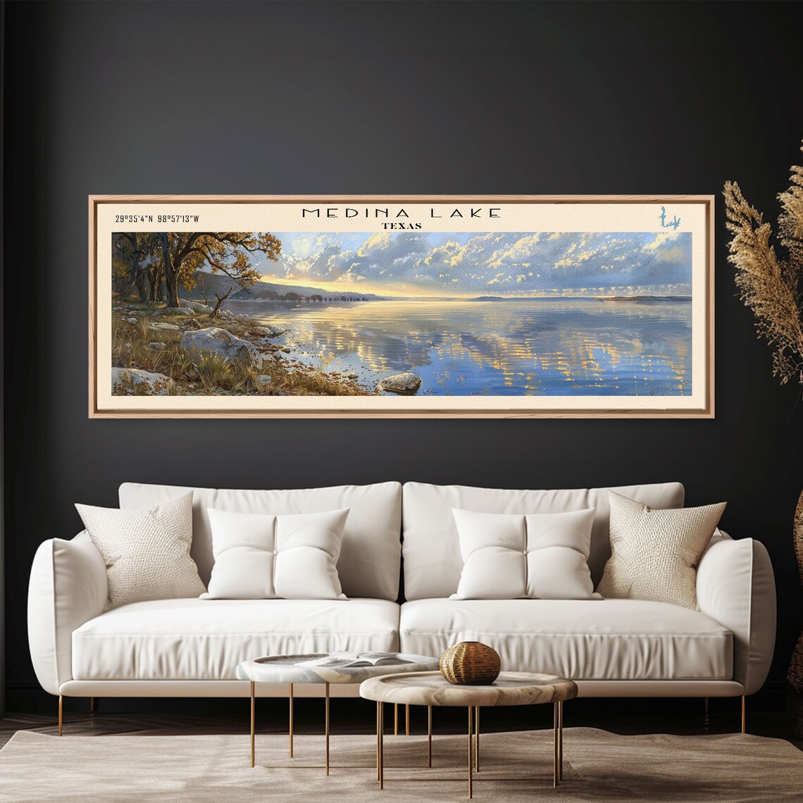 Medina Lake Texas Golden Sunset Shimmering Water Rocky Shore Poster - Image 3