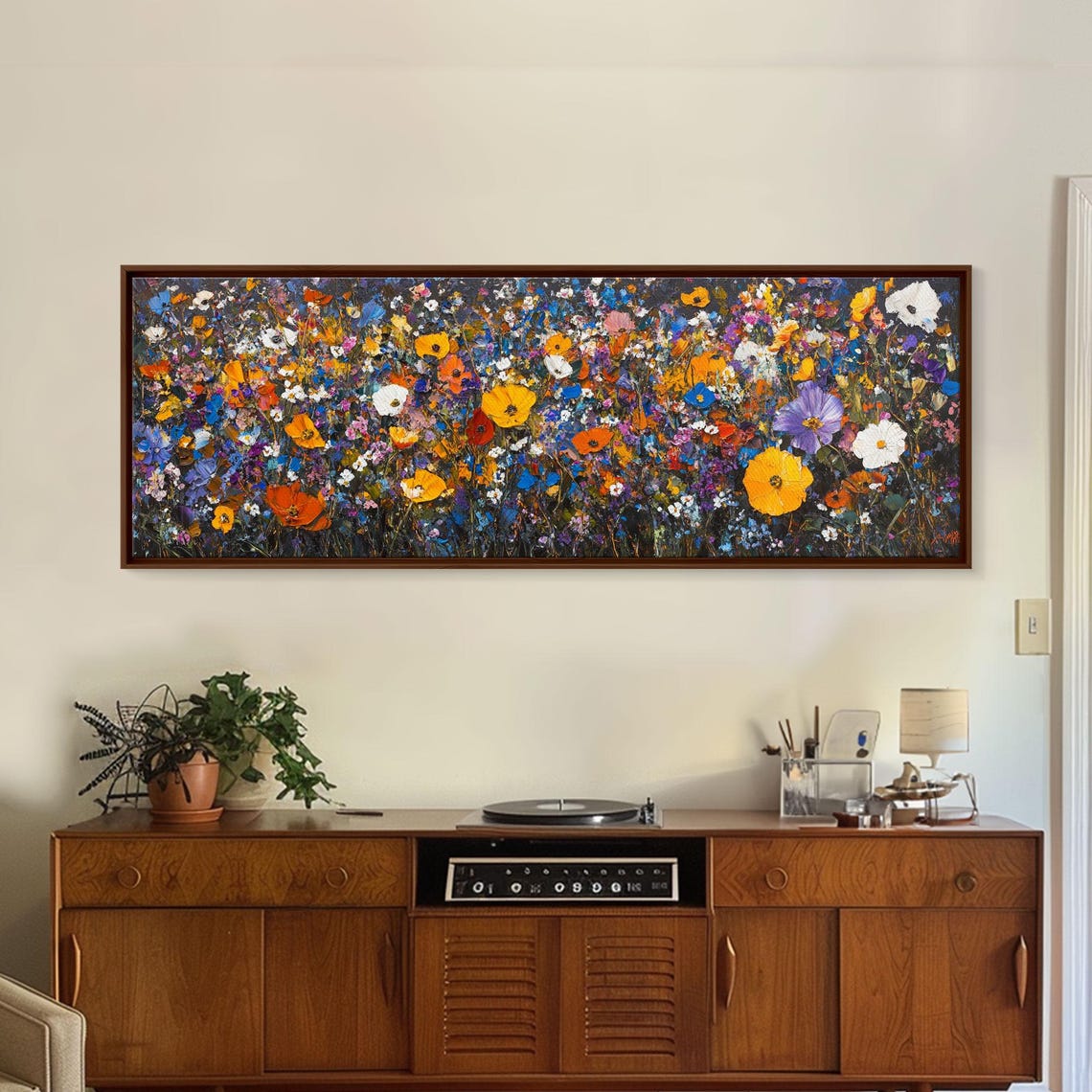 Colorful Wildflower Field Meadow Dense Blooms Panoramic Art Poster