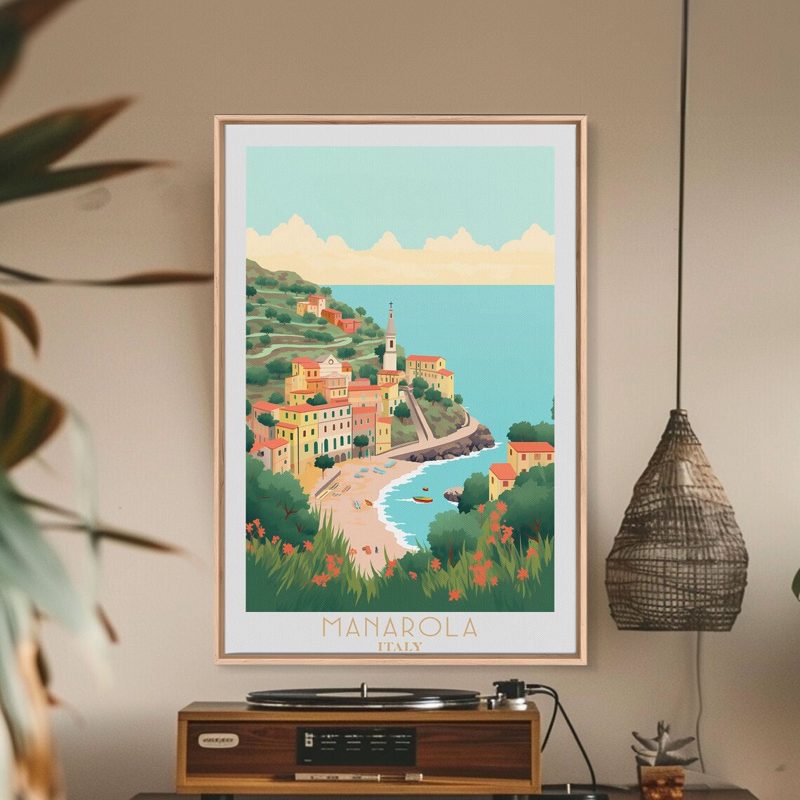 Manarola Italy Cinque Terre Colorful Cliff Village Beach Harbor Travel Poster - Image 2