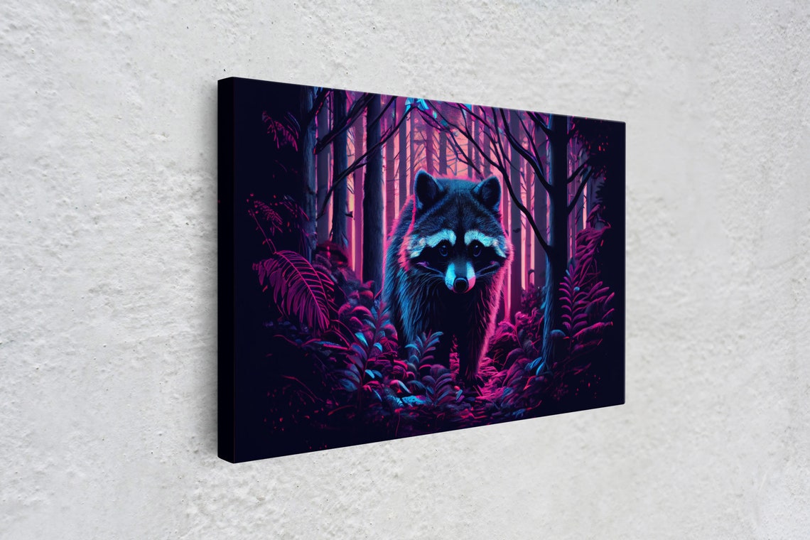 Wildlife Neon Raccoon Night Forest Pink Purple Vaporwave Glow Poster - Image 4