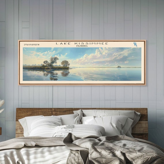 Lake Kissimmee Florida Framed Print Lake House Decor Panoramic Wall Art Travel Poster Scenic Lake Painting Nature Art
