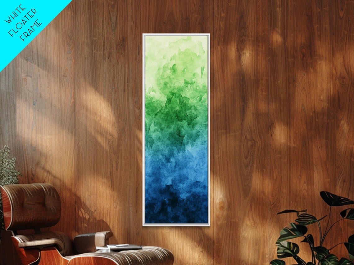 Green Blue Gradient Watercolor Wash Abstract Sage Coastal Minimalist Vertical Poster - Image 5