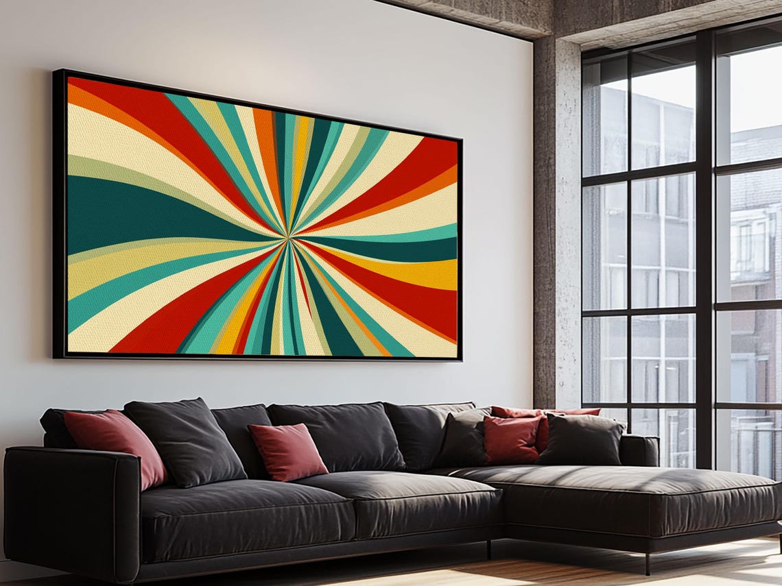 Horizontal Vertical Wall Art Framed Print Mid Century Modern Abstract Spiral Art Retro Minimalist Pastel Wall Art - Image 4