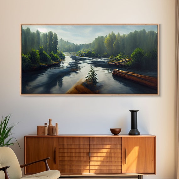 Flowing River Wall Decor Ready To Hang Print Wall Art Blue River Cabin Art Lake House Art