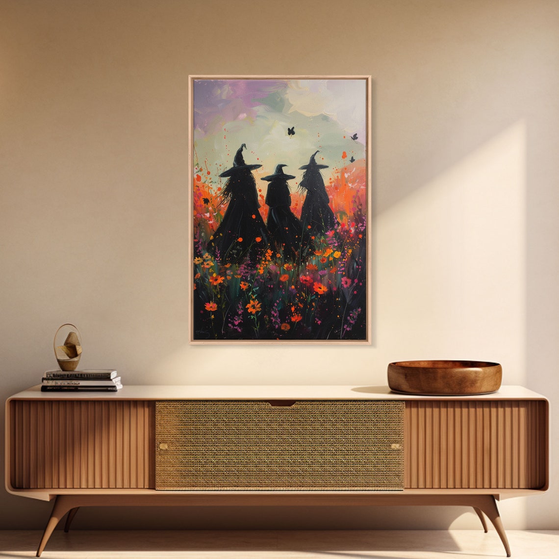 Witches Coven Butterflies Sunset Wildflower Meadow Moody Art Poster - Image 3