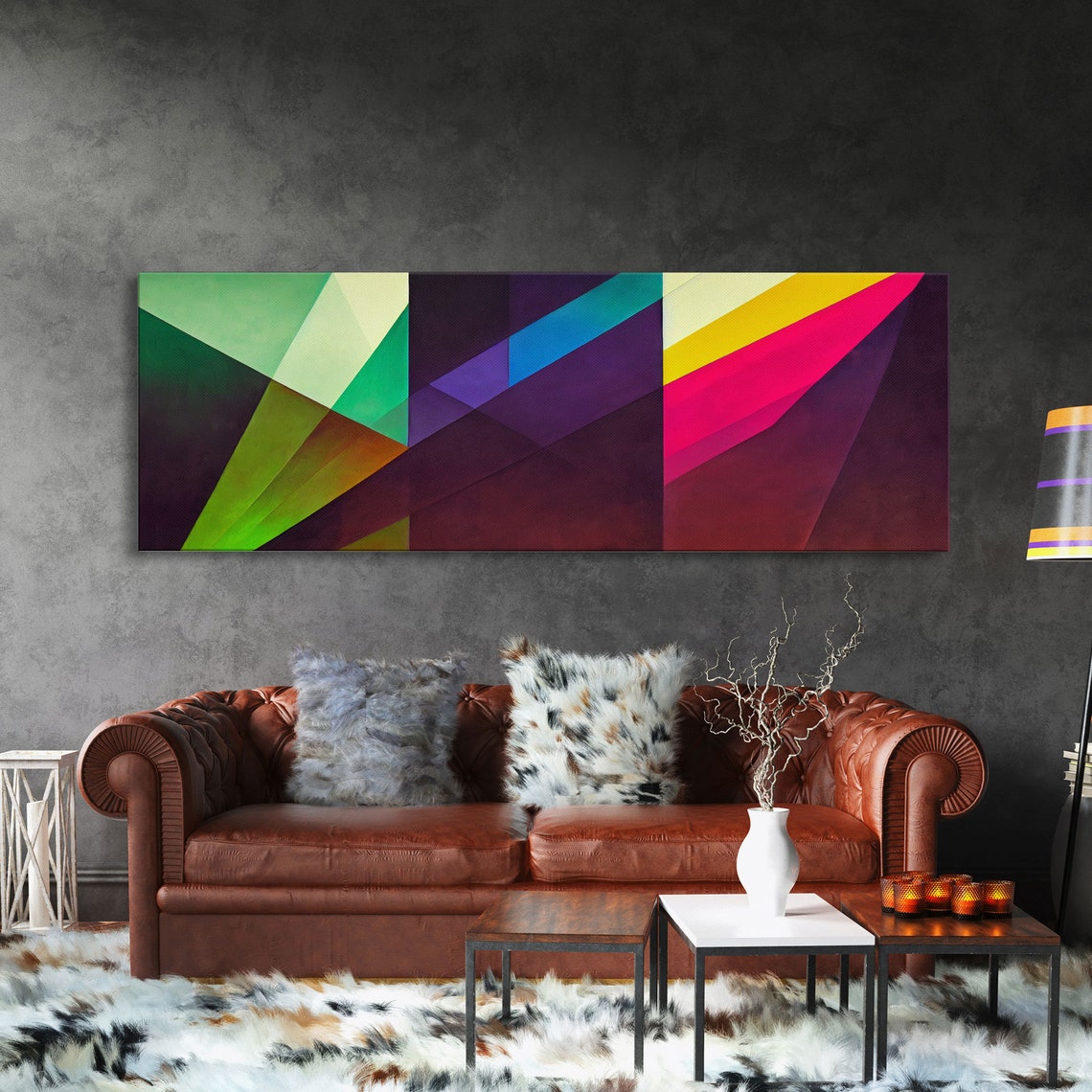 Geometric Abstract Bold Diagonal Color Blocks Panoramic Wall Art - Image 3