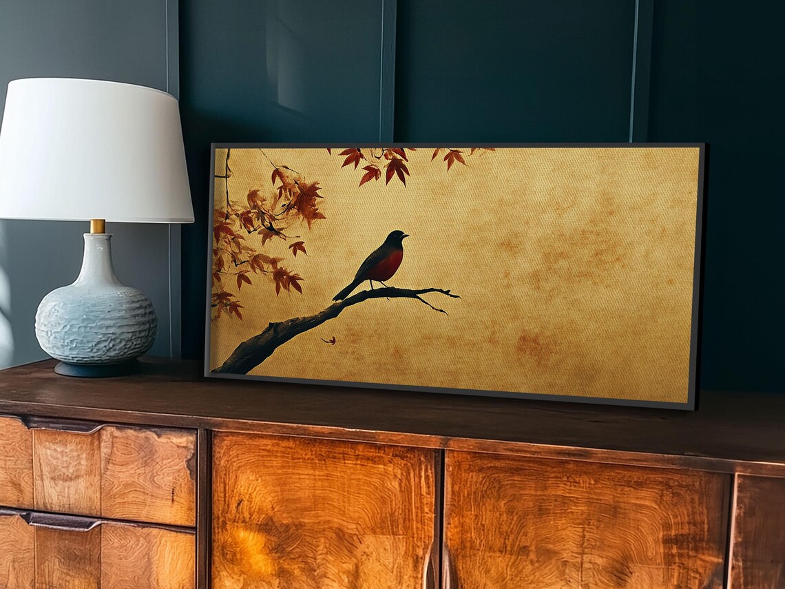 Autumn Maple Songbird Oil Painting Golden Fall Leaves Vintage Print - Image 6