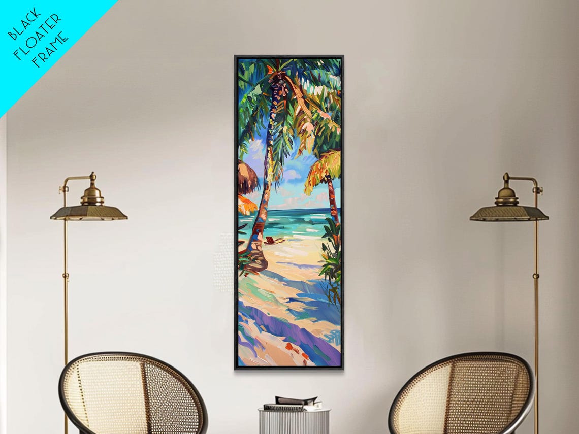 Tropical Palm Beach Impasto Painting Turquoise Ocean Bright Art Poster - Image 2