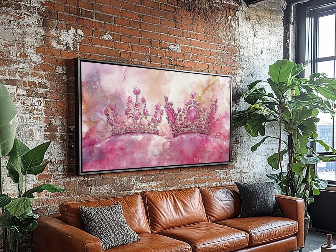 Royal Pink Jewel Crowns Princess Glam Feminine Watercolor Poster - Image 4