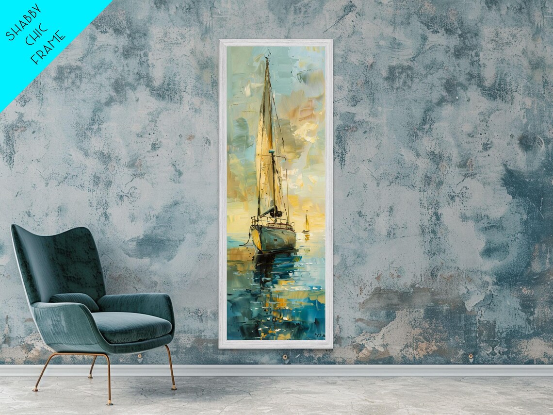 Sailboat With Golden Sails On Calm Water Impressionist Nautical Poster - Image 6