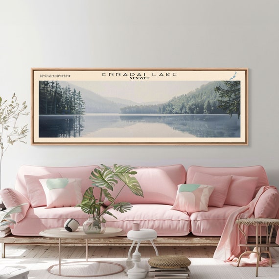 Ennadai Lake Framed Print Lake House Decor Panoramic Wall Art Travel Poster Rustic Lake Painting Home Decor