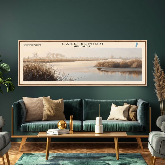 Lake Bemidji Minneapolis Framed Print Lake House Art Panoramic Wall Art Travel Poster Stunning Lake Painting Home Decor