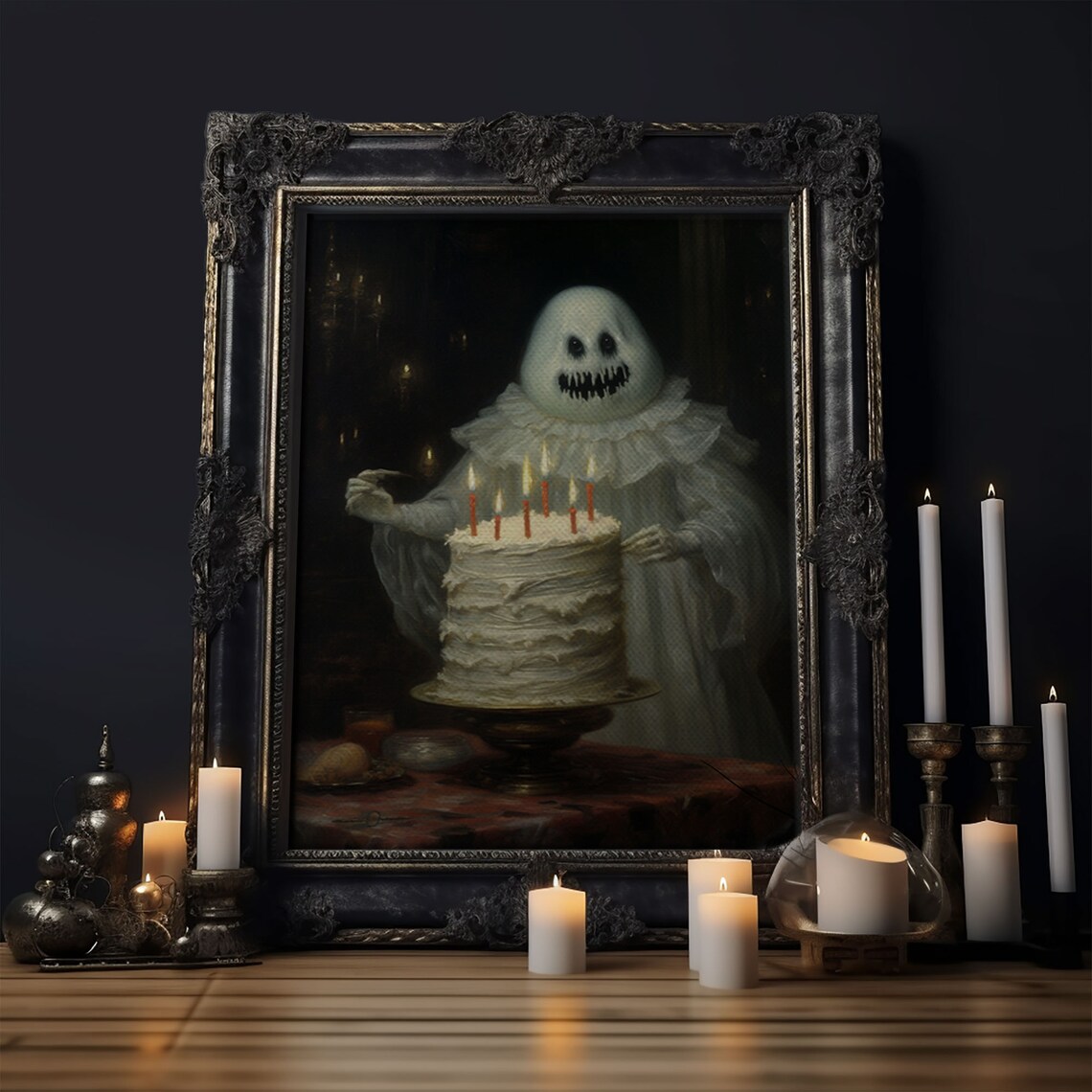 The Ghost And Cake Funny Halloween Poster Print