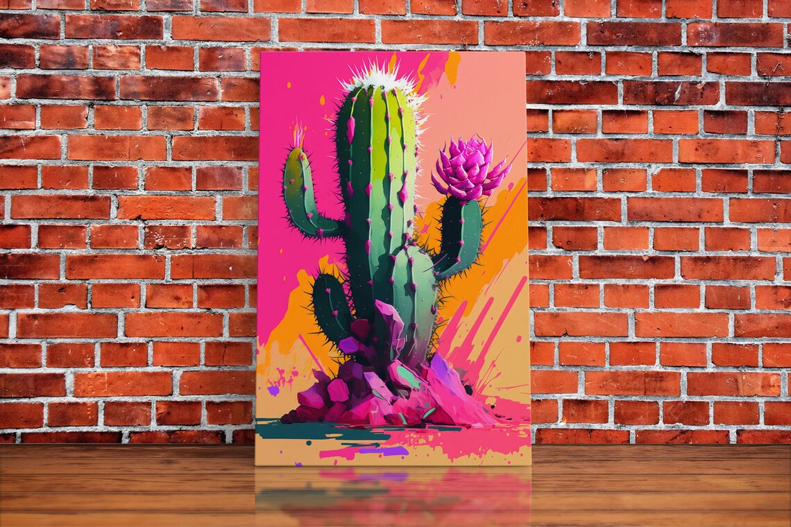 Mexico Cactus Pop Art, Synthwave Western Art Print