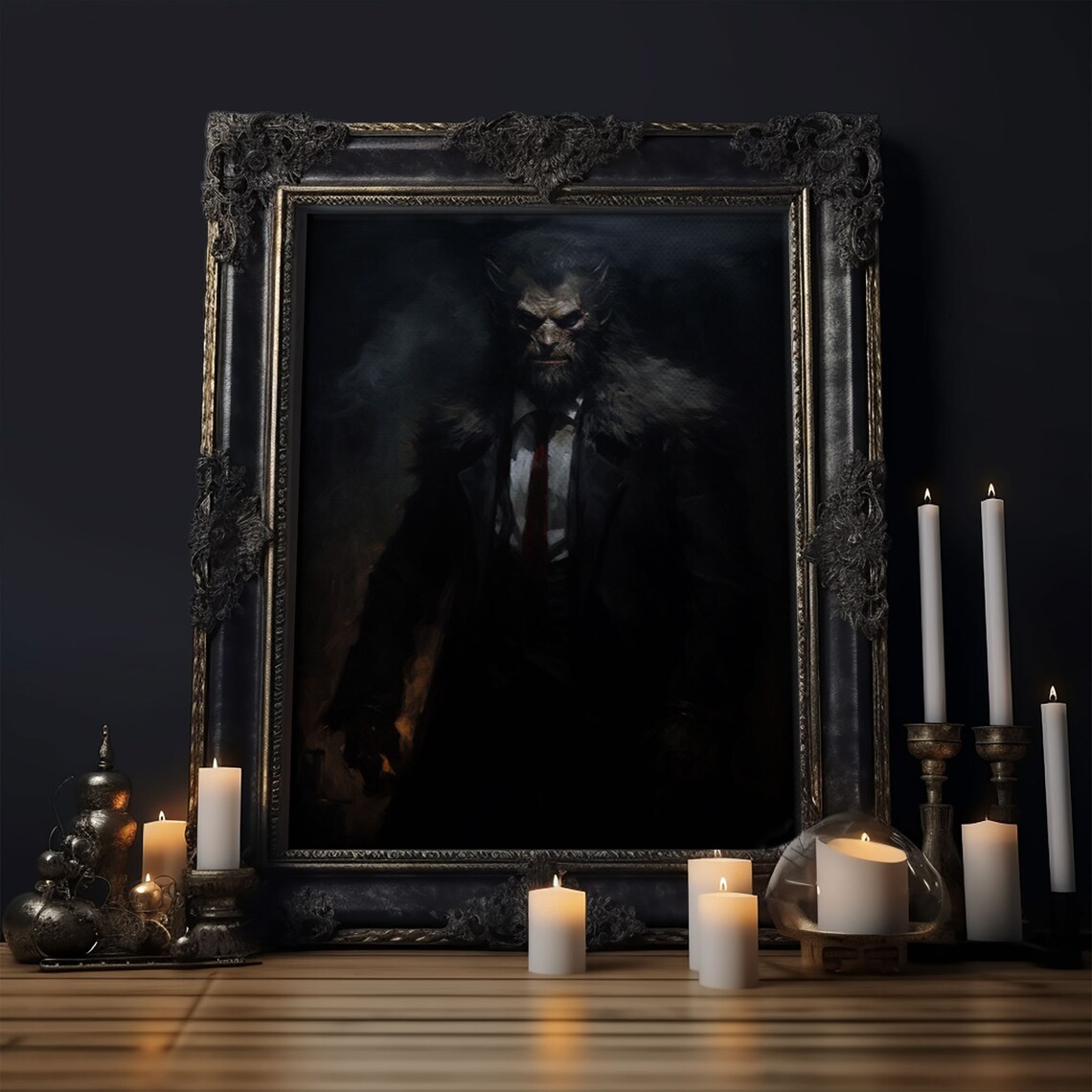 Dark Werewolf Businessman Portrait Suit Shadowy Gothic Horror Art Print - Image 6