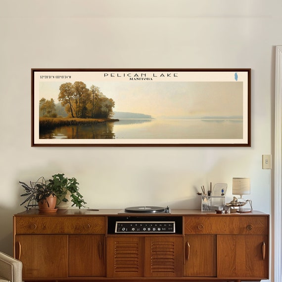 Pelican Lake Framed Print Lake House Decor Panoramic Wall Art Travel Poster Scenic Landscape Painting Contemporary Art