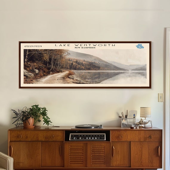 Lake Wentworth New Hampshire Framed Print Lake House Decor Panoramic Wall Art Travel Poster Scenic Landscape Painting Rustic Art