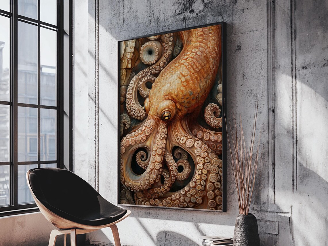 Octopus Tentacles Framed Print Coastal Decor Ocean Art Nautical Wall Art Above Sofa Whimsical Octopus Painting Artwork - Image 6