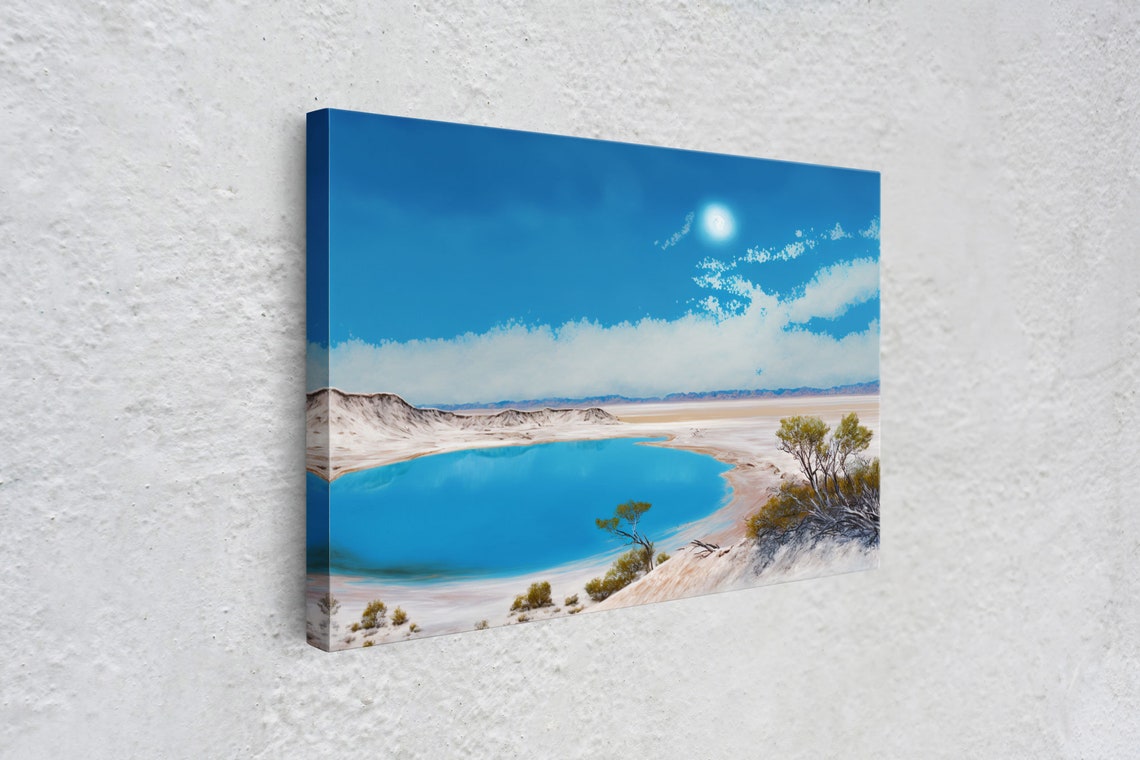 Vivid Blue Desert Lagoon Bright Blue Sky White Salt Flat Art Poster - Image 4