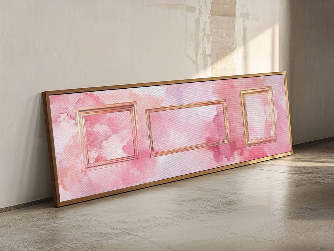 Golden Frames Print Light Pink Wall Art Minimalist Decor Modern Artistic Horizontal Artwork Boho Home Gift Idea - Image 4