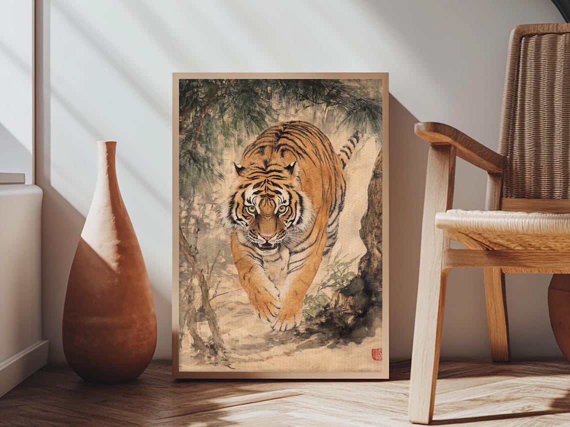 Prowling Tiger In Bamboo Forest Vintage Asian Wildlife Poster - Image 2