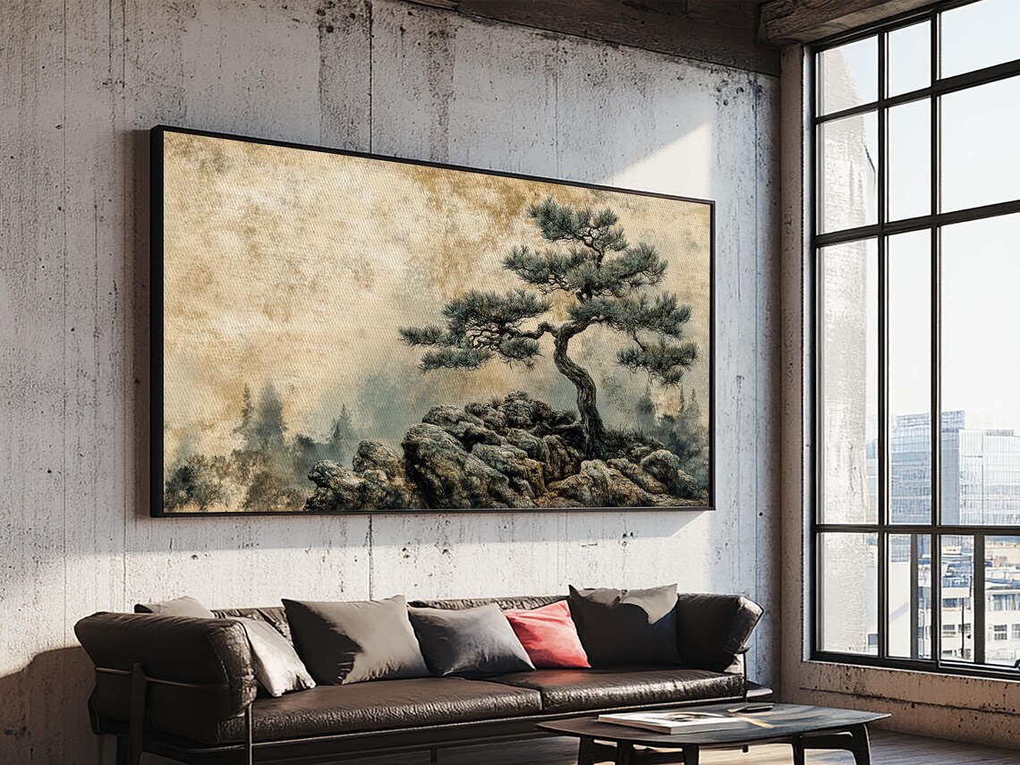 Pine Tree on Rocks, Rustic Zen Landscape Art Print - Image 6