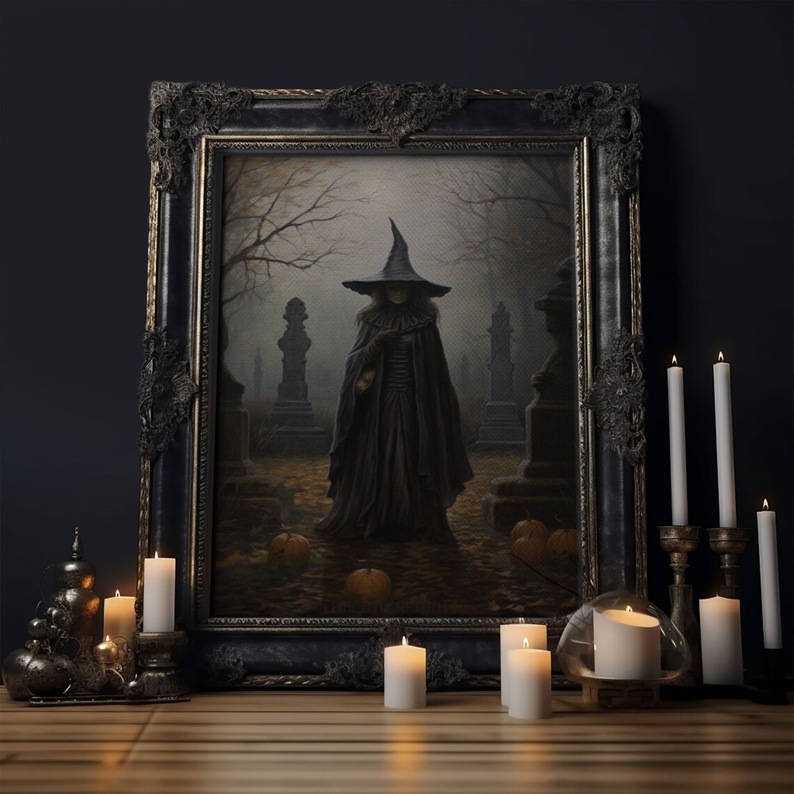 Witch in the Cemetery, Vintage Halloween Art Print - Image 6