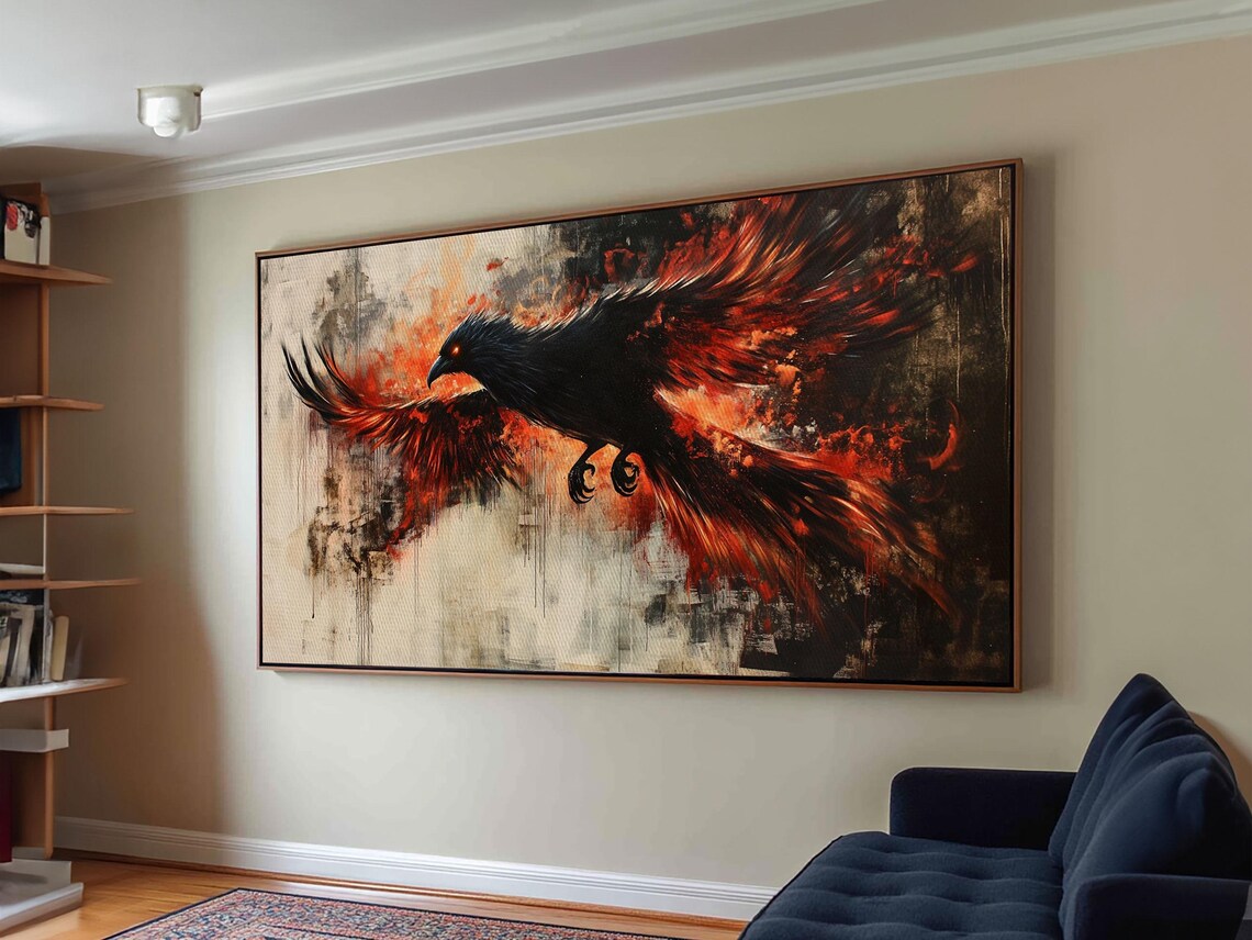 Black Phoenix Rising In Fiery Red Wings Graffiti Style Art Poster - Image 4