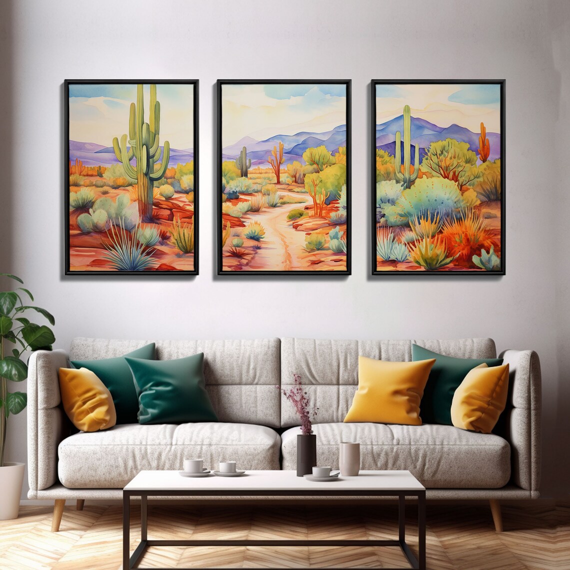 Southwestern Desert Landscape 3-Piece Minimalist Art Print - Image 3