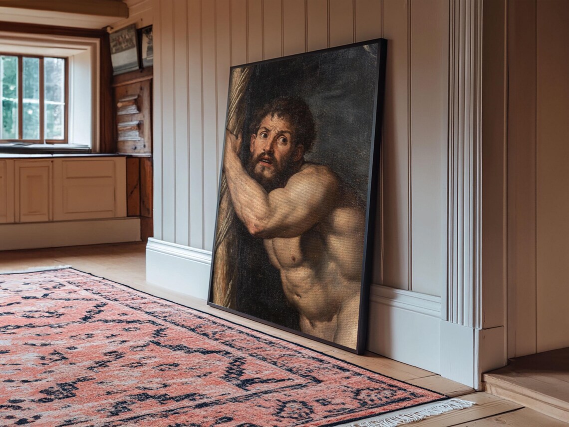 Classical Muscular Bearded Man Baroque Figure Oil Painting Mythology Wall Art - Image 6